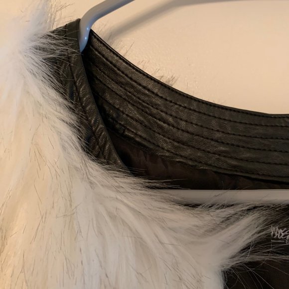 White and Grey Faux Fur Vest w/ faux leather trim - Picture 3 of 5
